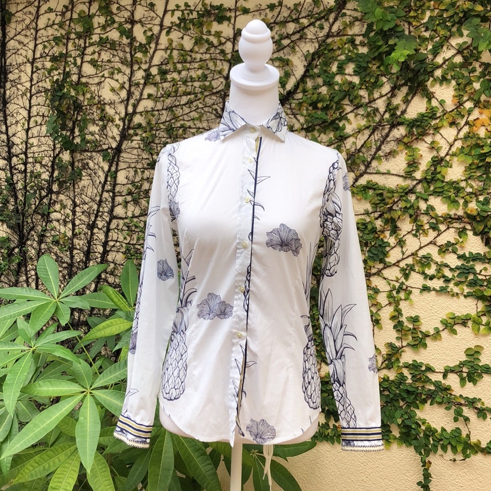 Vilagallo White Button Down With Pineapples And F… - image 1